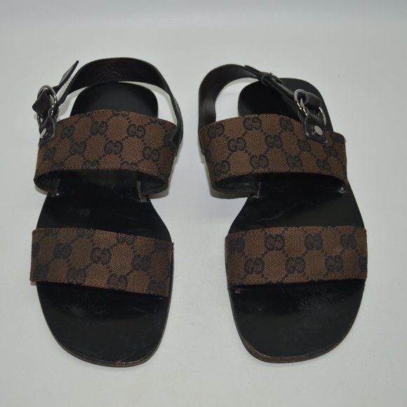 Gucci Brown and Black Monogram Sandals - Picture 2 of 14